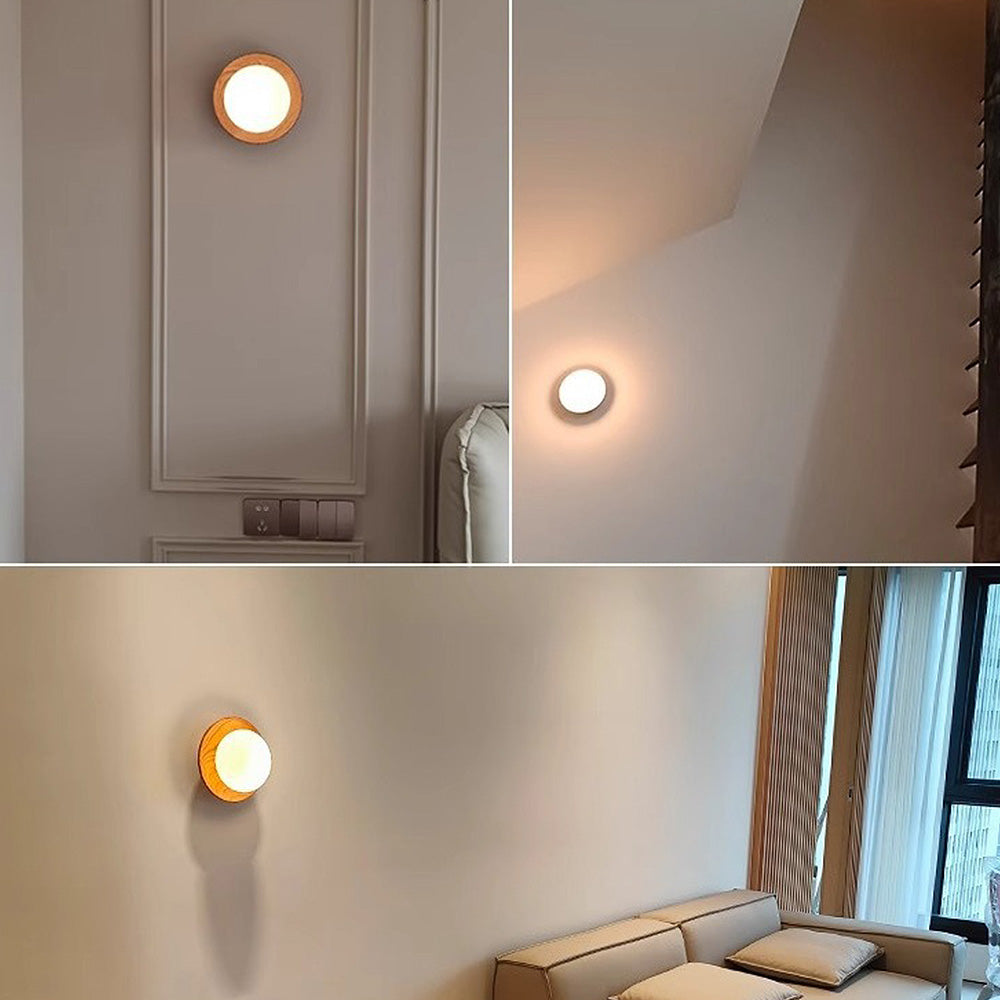 Asteri White Wood Wall Light With Glass Accent Sconce