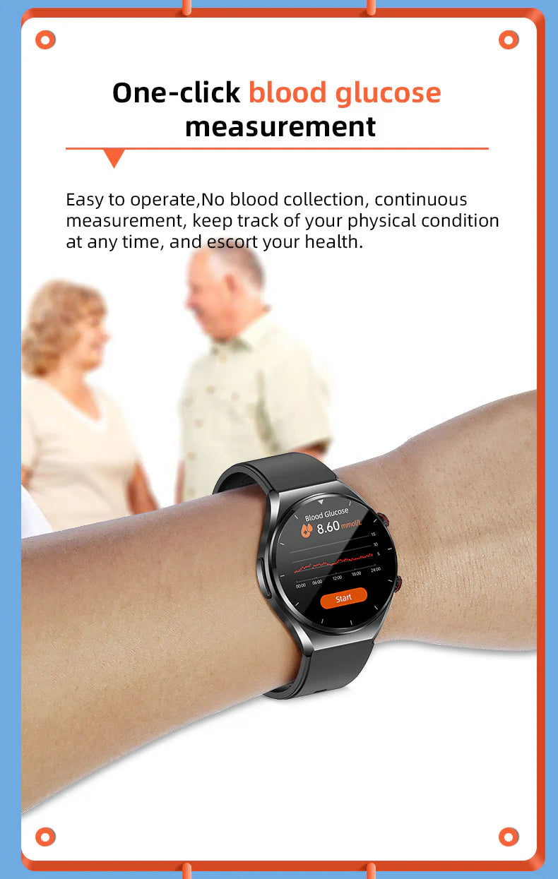 שעון בריאות חכם MiraSense V09 ניטור חד-מגע של רמת סוכר בדם, אק"ג, לחץ דם ו-HRV