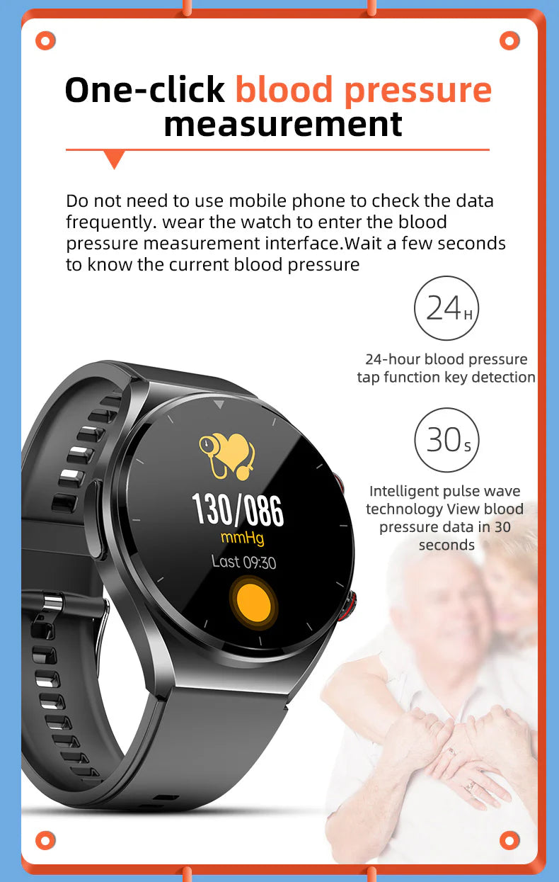 שעון בריאות חכם MiraSense V09 ניטור חד-מגע של רמת סוכר בדם, אק"ג, לחץ דם ו-HRV