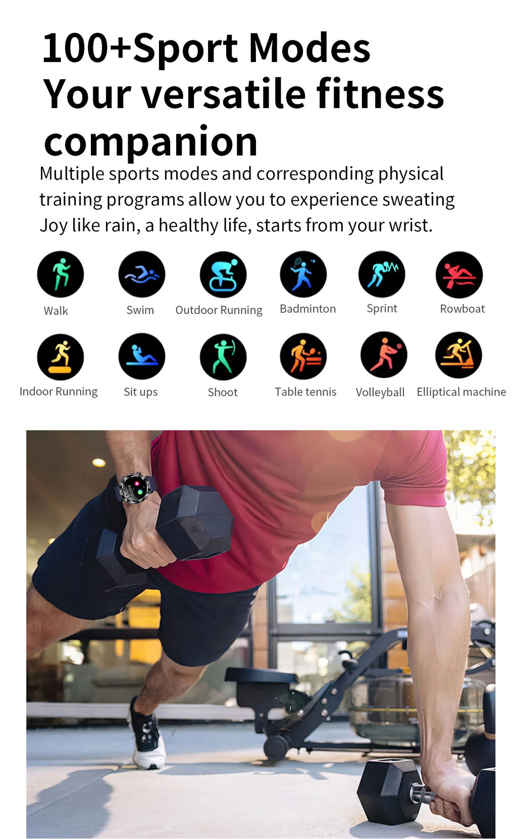 שעון חכם לבריאות Vireson LX עם מסך מגע AMOLED בגודל 1.43 אינץ', מד דופק, לחץ דם, סוכר בדם, BMI, שיחות בבלוטות'