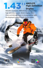 שעון חכם לבריאות Vireson LX עם מסך מגע AMOLED בגודל 1.43 אינץ', מד דופק, לחץ דם, סוכר בדם, BMI, שיחות בבלוטות'