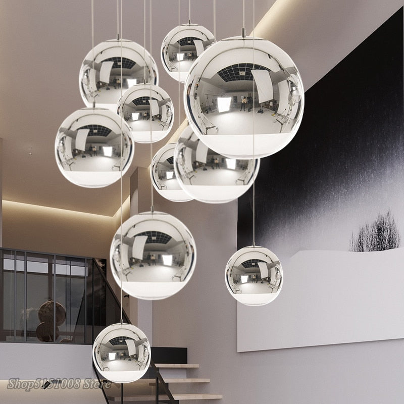 Selene Orb Glass Pendant Light Silver and Clear Spheres