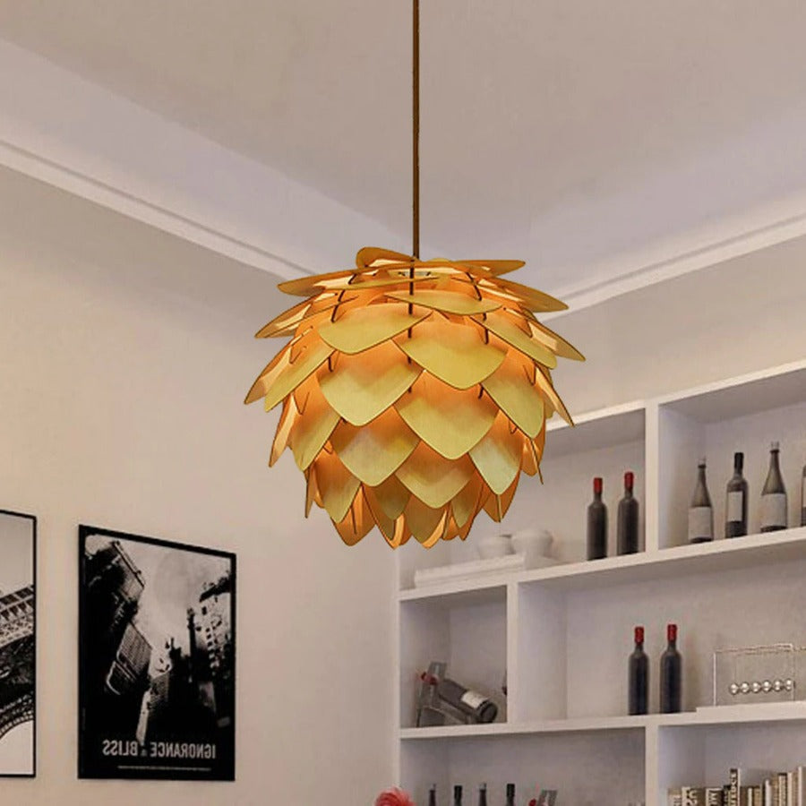 Handcrafted Wooden Pinecone Pendant Light