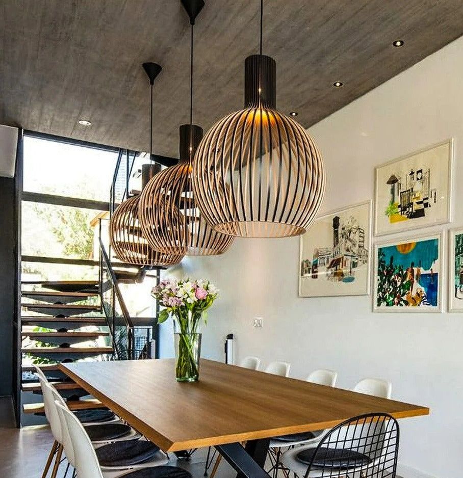 Lampada a sospensione in legno artigianale