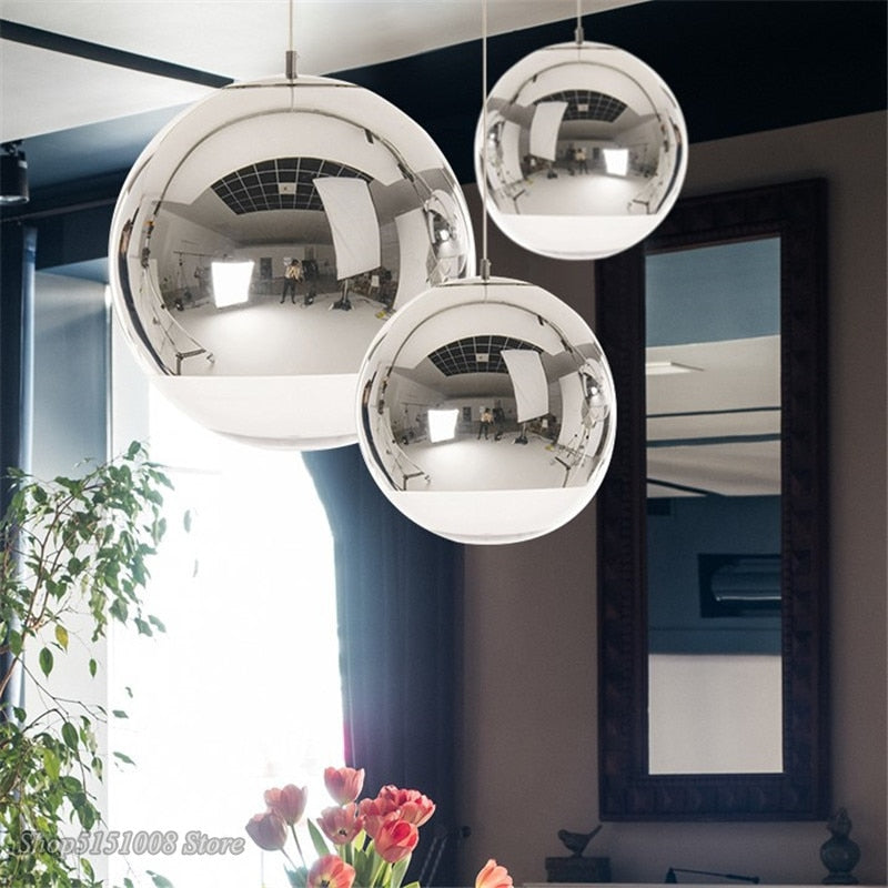 Selene Orb Glass Pendant Light Silver and Clear Spheres