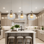 Lampadario in vetro nordico AstraLume con striscia scanalata luminosa