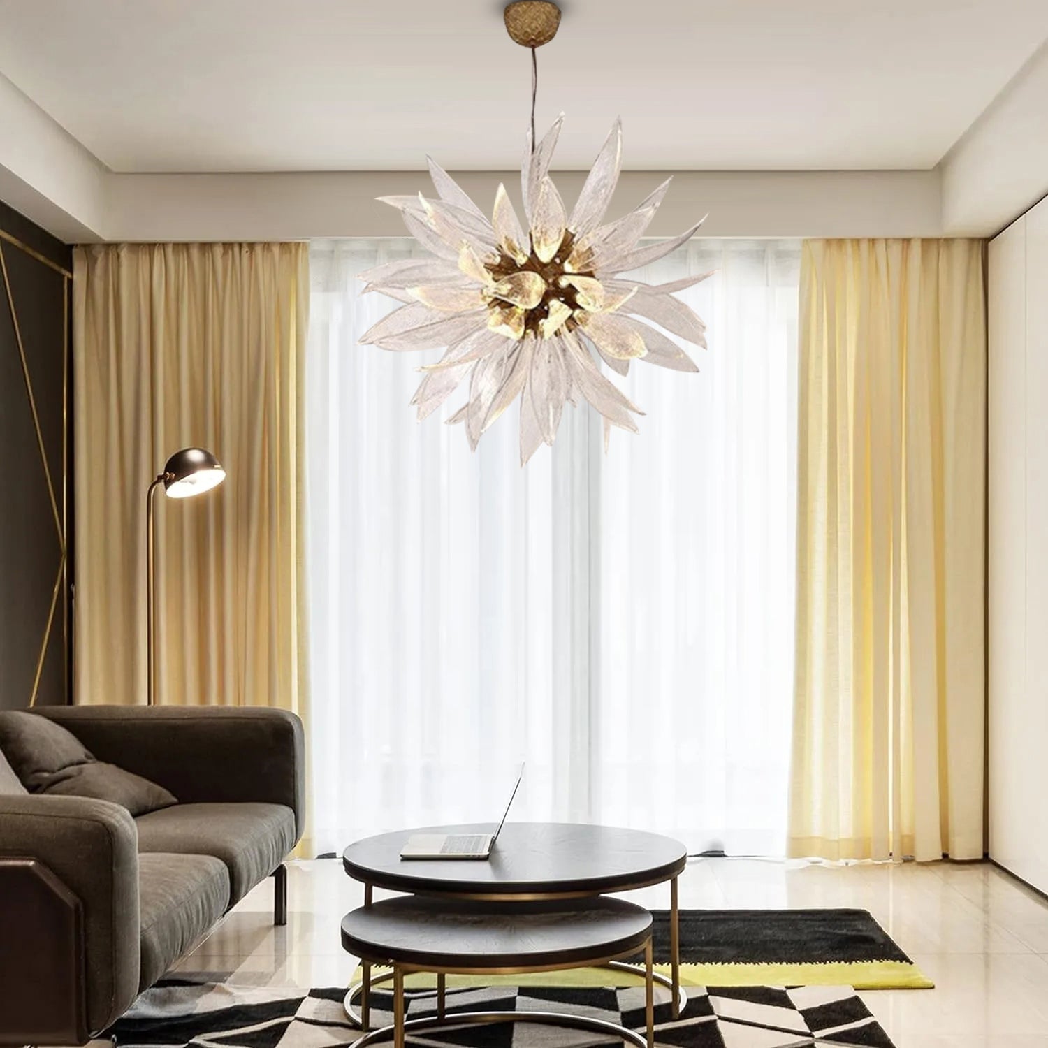 נברשת זכוכית חמניות סולארה עם מסגרת נחושת ו-LED