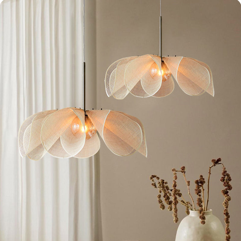 Japandi Flower Lamp - Elegant Fabric Pendant Light with E27 LED Bulb