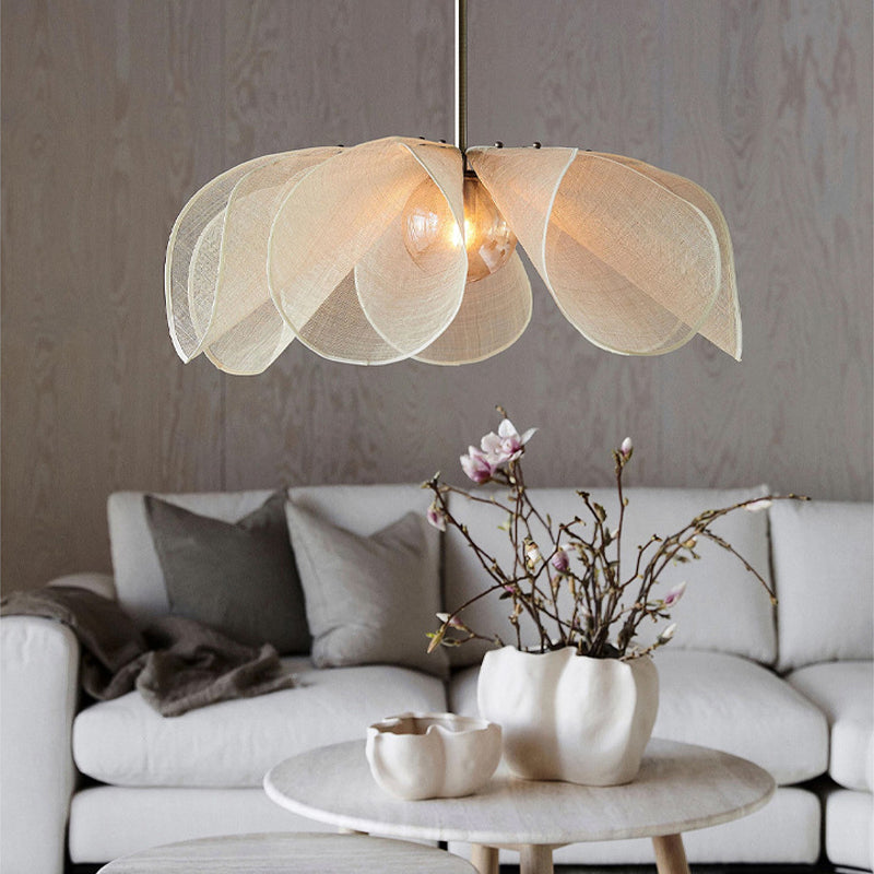 Japandi Flower Lamp - Elegant Fabric Pendant Light with E27 LED Bulb