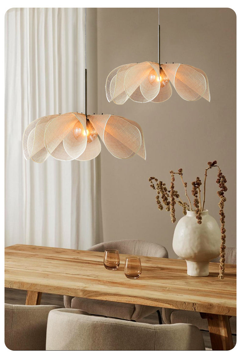Japandi Flower Lamp - Elegant Fabric Pendant Light with E27 LED Bulb
