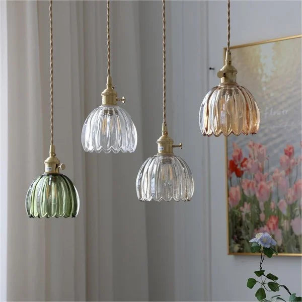 Japanese Retro Glass Pendant Lamp - Elegant Floral Design with E27 Socket