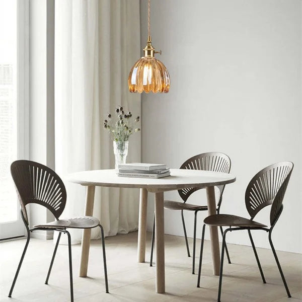 Japanese Retro Glass Pendant Lamp - Elegant Floral Design with E27 Socket