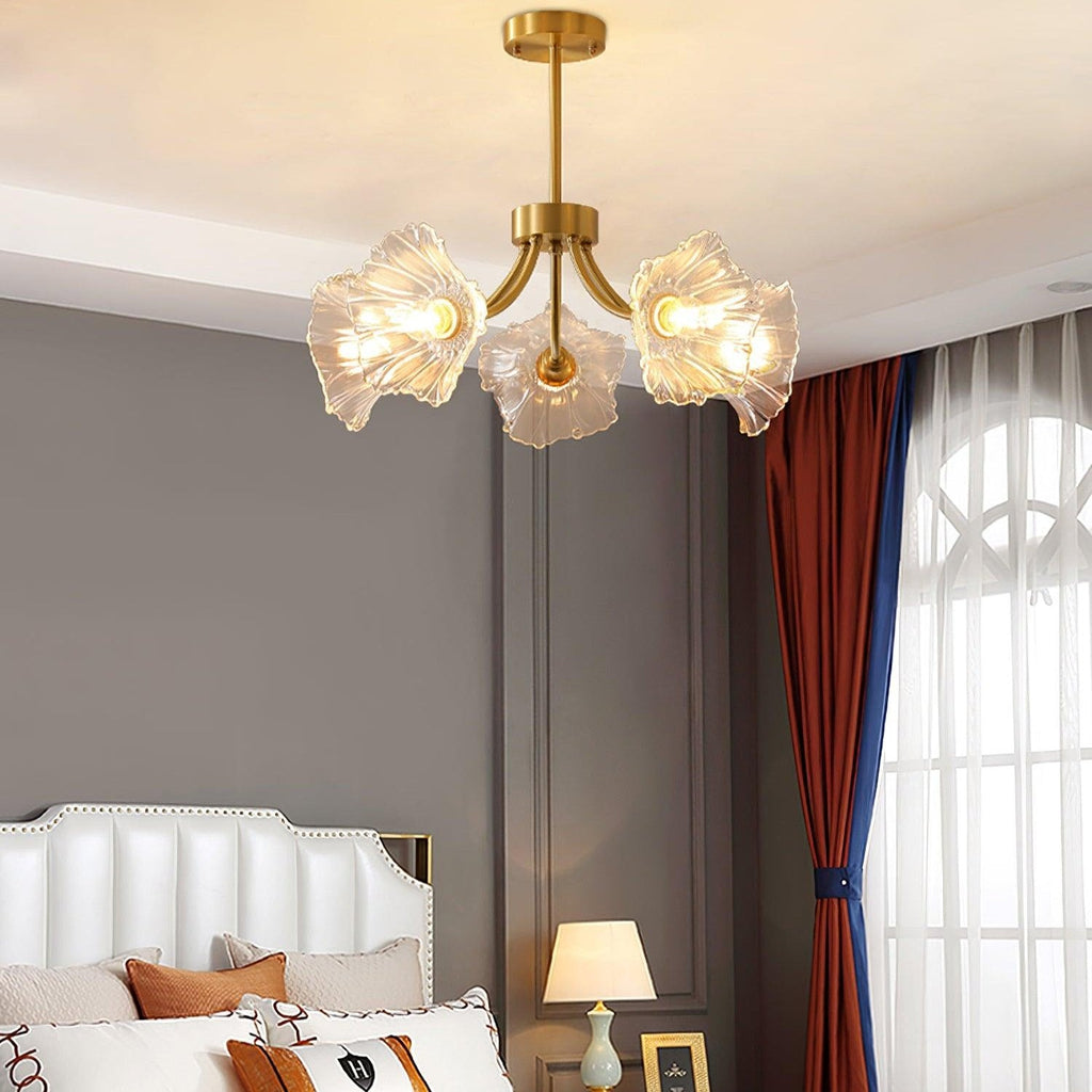 Lampadario in Vetro e Ottone Kalin - Design Elegante a Fiore per Soggiorno e Sala da Pranzo
