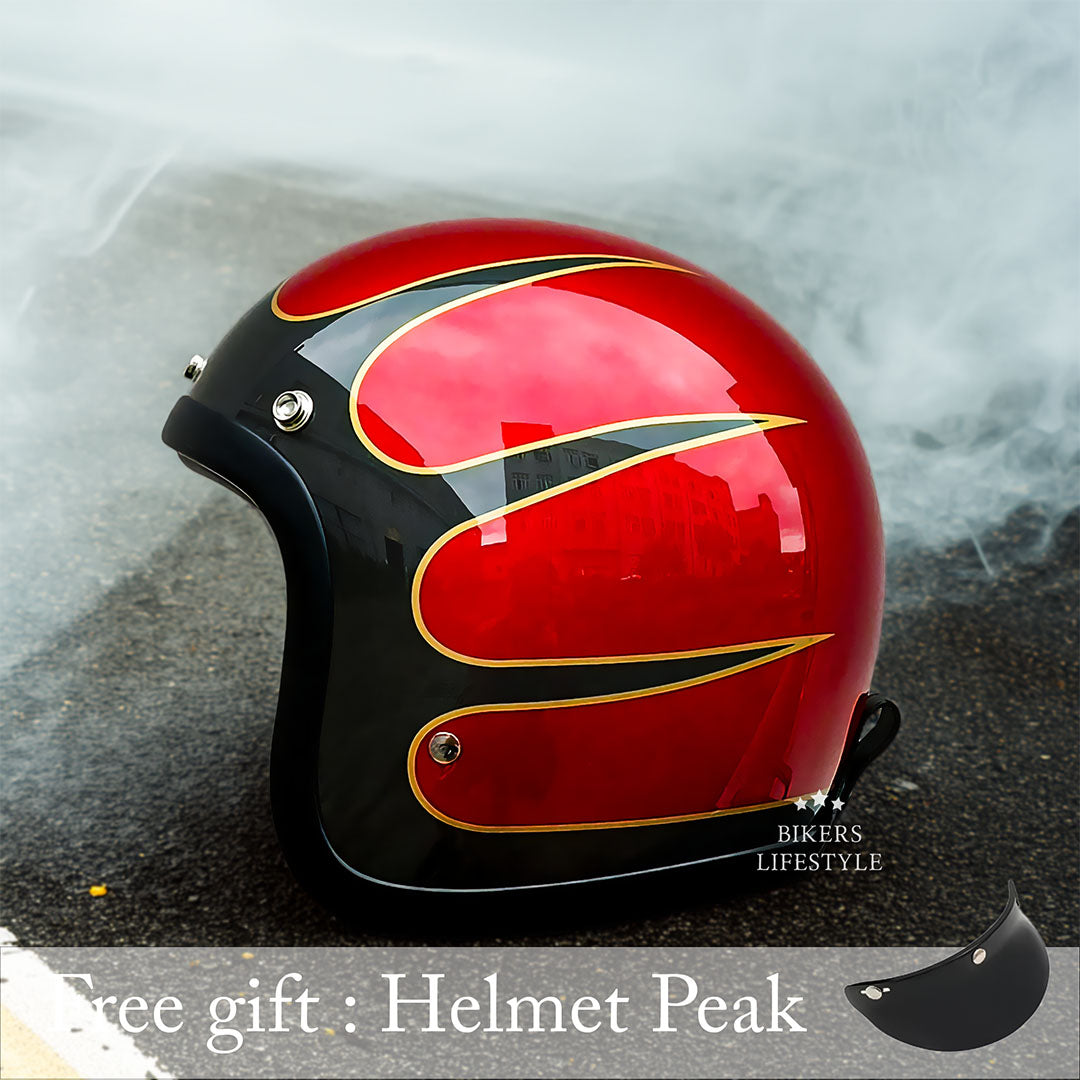 קסדת אופנוע וינטג' פרופיל נמוך Riverton לגברים, קליפת פיברגלס, מאושרת DOT ו-ECE, קלאסית