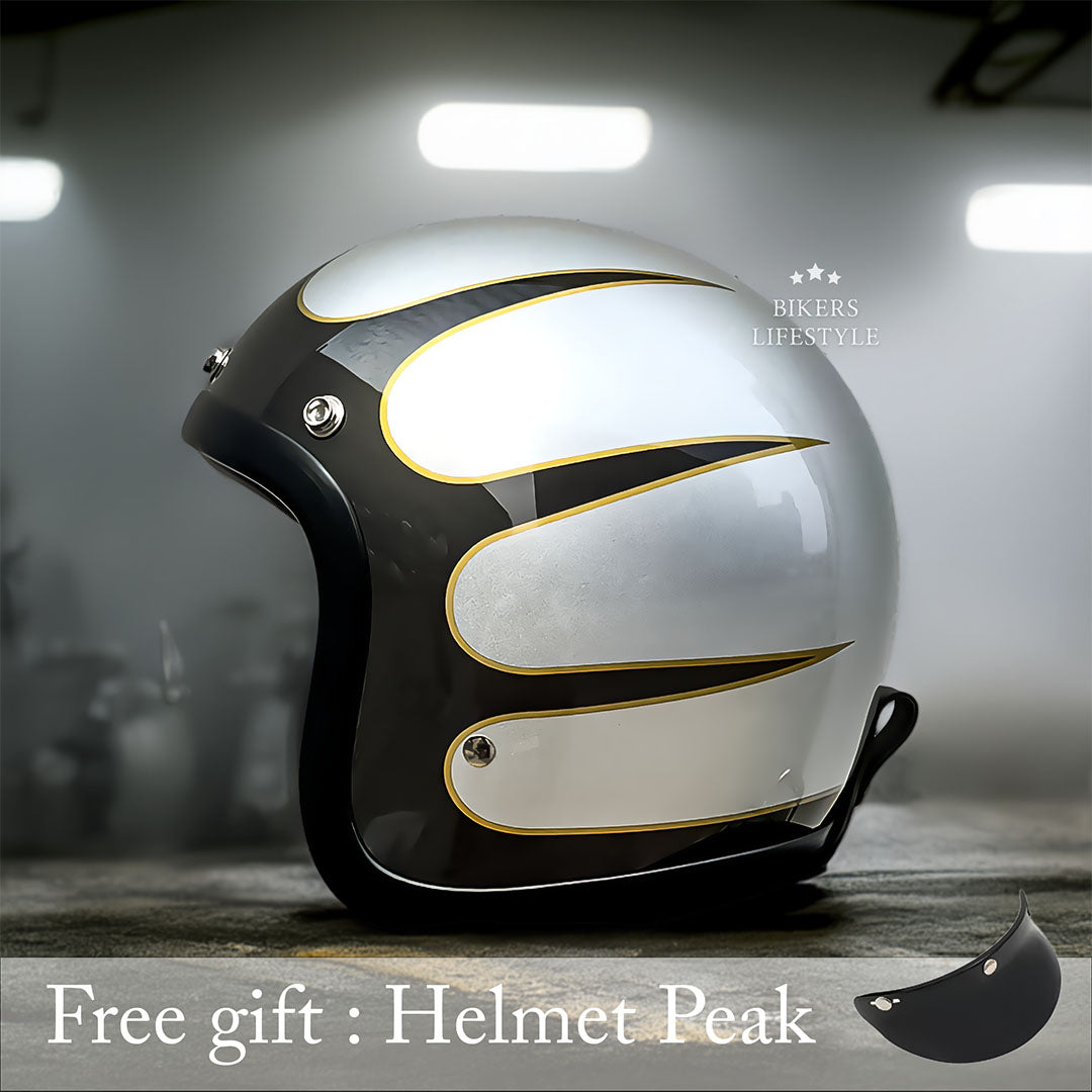 קסדת אופנוע וינטג' פרופיל נמוך Riverton לגברים, קליפת פיברגלס, מאושרת DOT ו-ECE, קלאסית