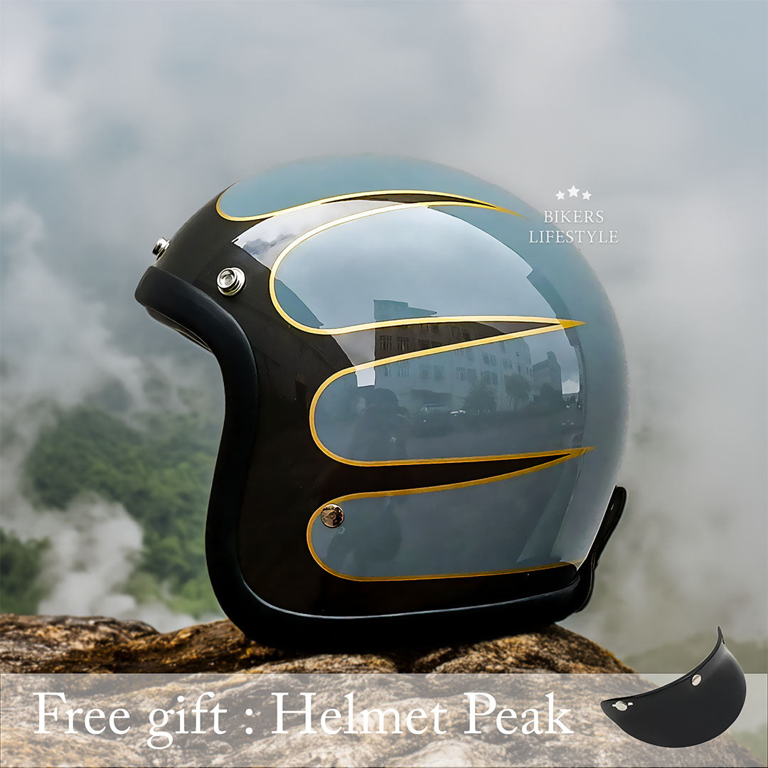 קסדת אופנוע וינטג' פרופיל נמוך Riverton לגברים, קליפת פיברגלס, מאושרת DOT ו-ECE, קלאסית