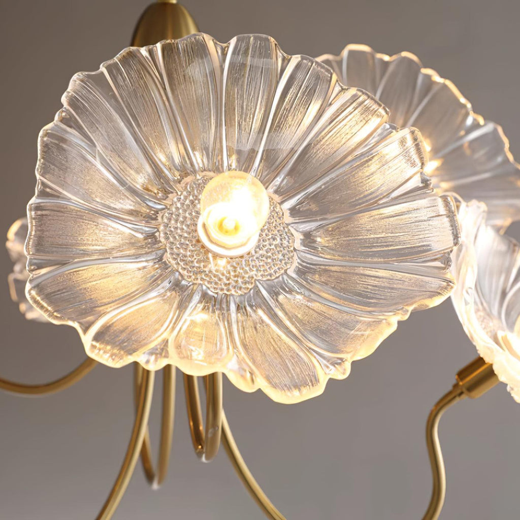 Sylvara Glass Flower Chandelier Frosted Leaf Bloom Light