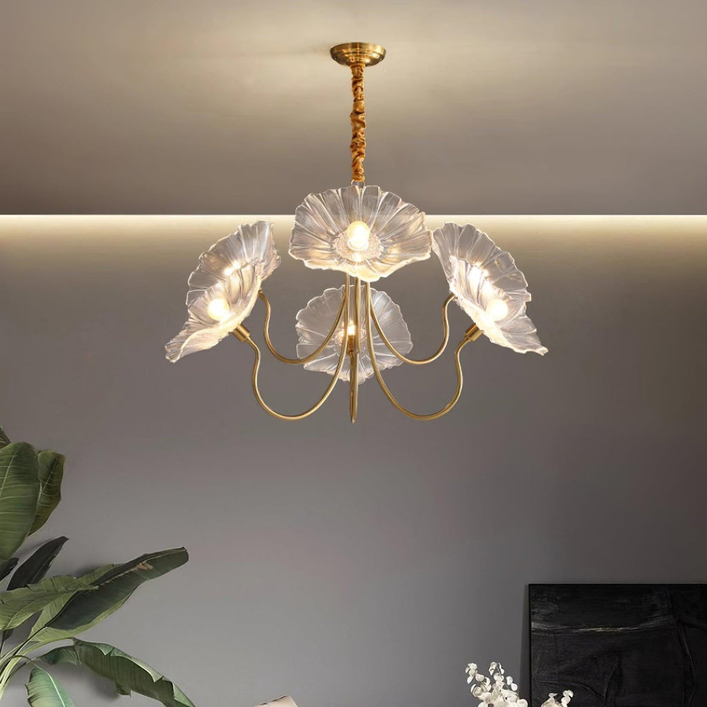 Sylvara Glass Flower Chandelier Frosted Leaf Bloom Light