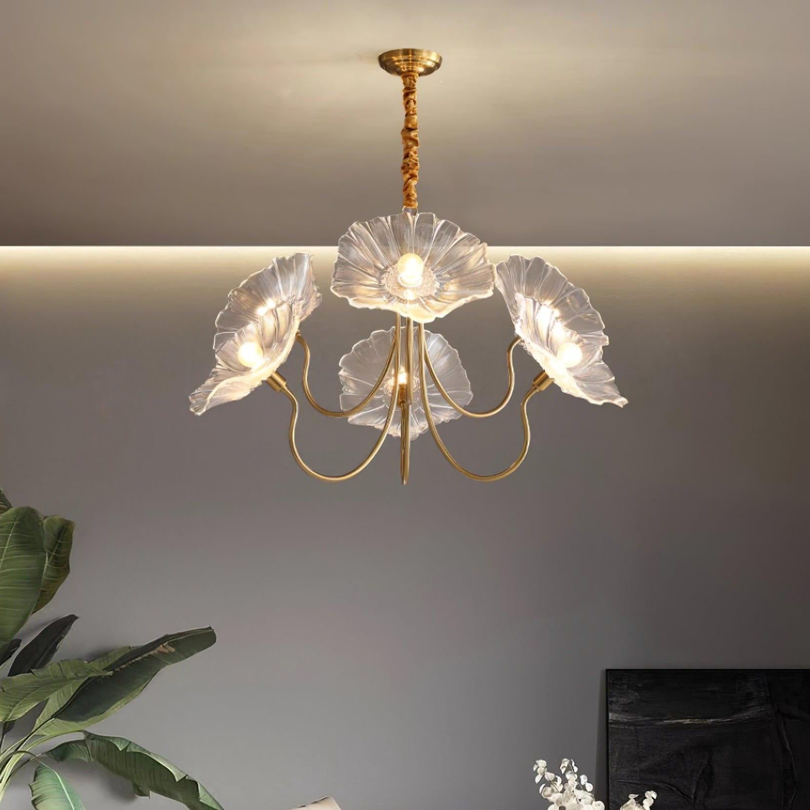 Sylvara Glass Flower Chandelier Frosted Leaf Bloom Light