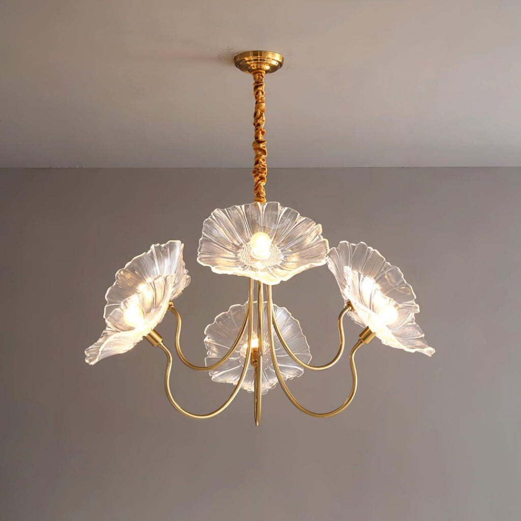 Sylvara Glass Flower Chandelier Frosted Leaf Bloom Light