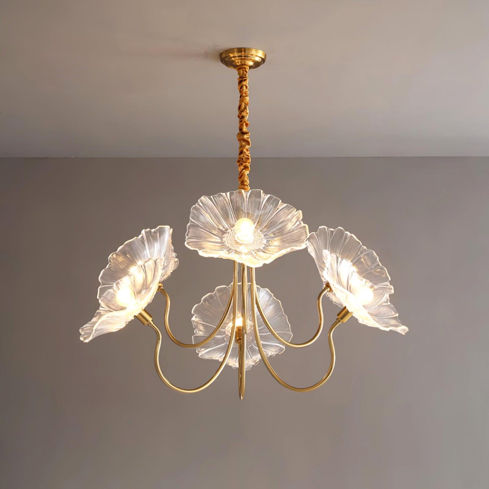 Sylvara Glass Flower Chandelier Frosted Leaf Bloom Light