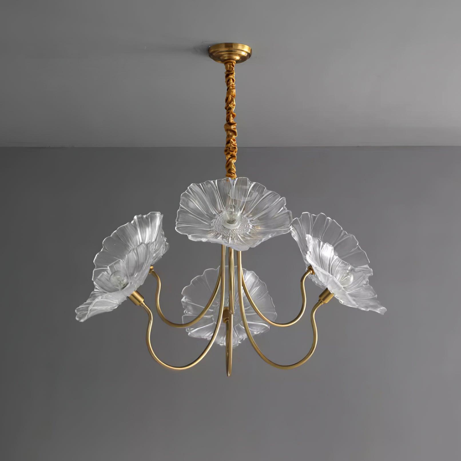 Sylvara Glass Flower Chandelier Frosted Leaf Bloom Light
