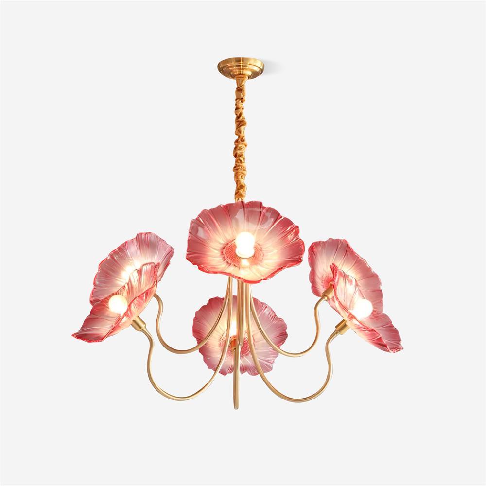 Sylvara Glass Flower Chandelier Frosted Leaf Bloom Light