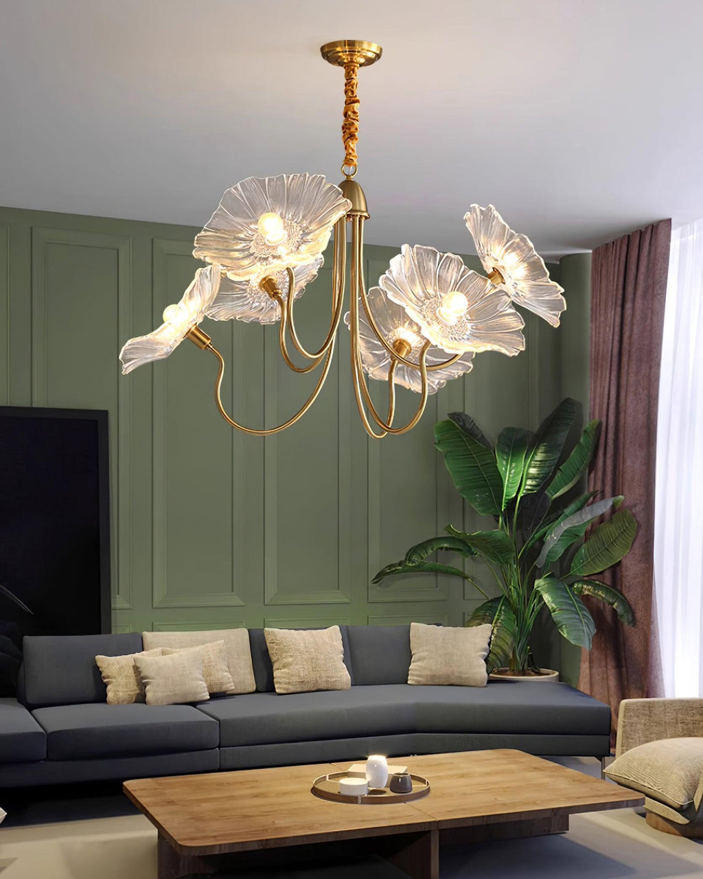 Sylvara Glass Flower Chandelier Frosted Leaf Bloom Light