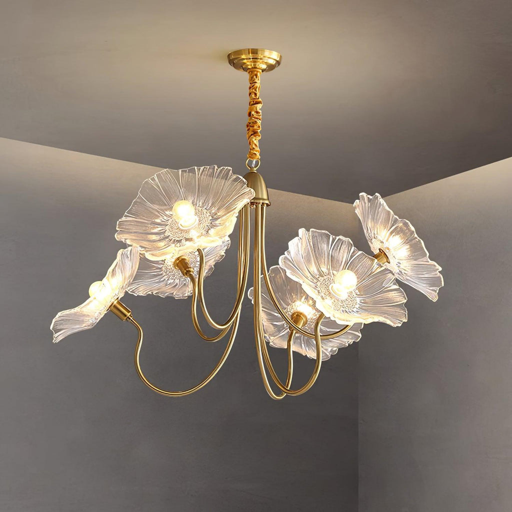 Sylvara Glass Flower Chandelier Frosted Leaf Bloom Light