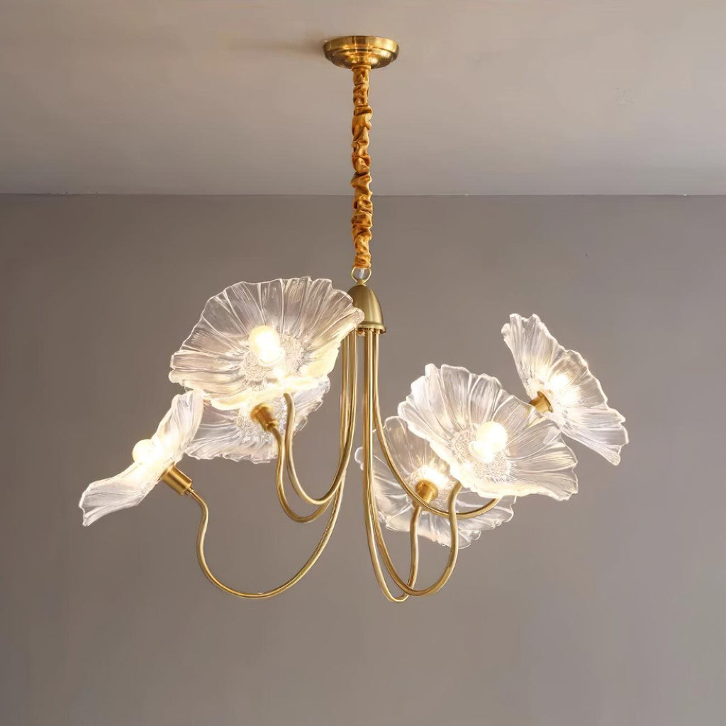 Sylvara Glass Flower Chandelier Frosted Leaf Bloom Light