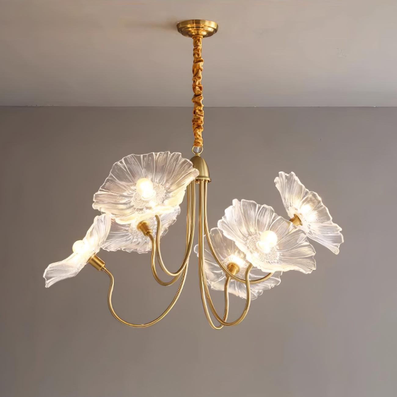 Sylvara Glass Flower Chandelier Frosted Leaf Bloom Light