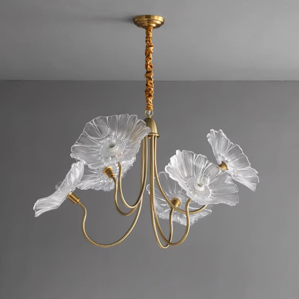 Sylvara Glass Flower Chandelier Frosted Leaf Bloom Light