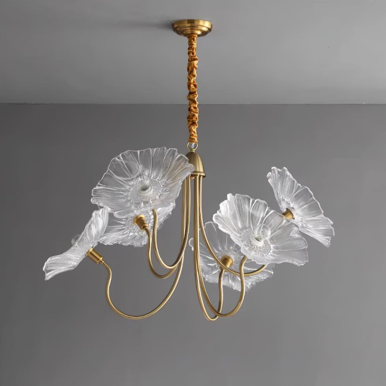 Sylvara Glass Flower Chandelier Frosted Leaf Bloom Light