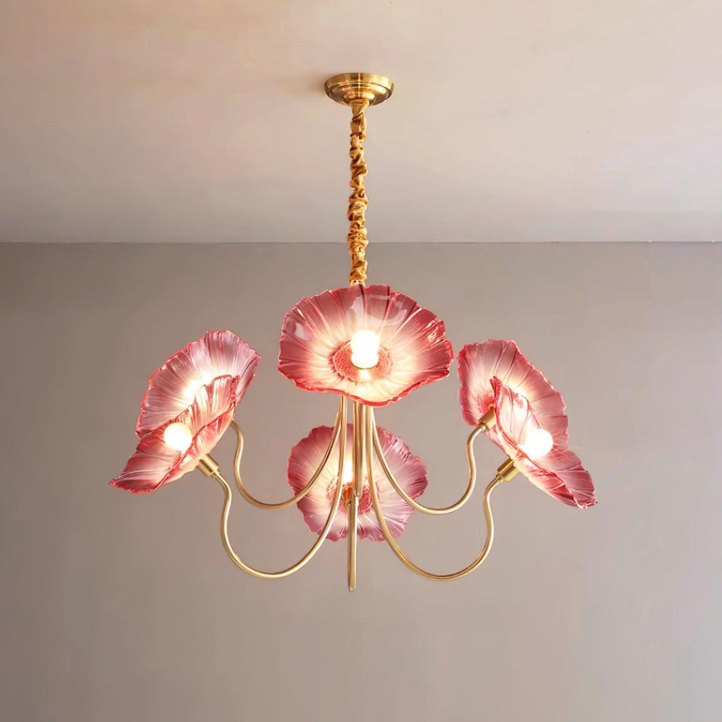 Sylvara Glass Flower Chandelier Frosted Leaf Bloom Light