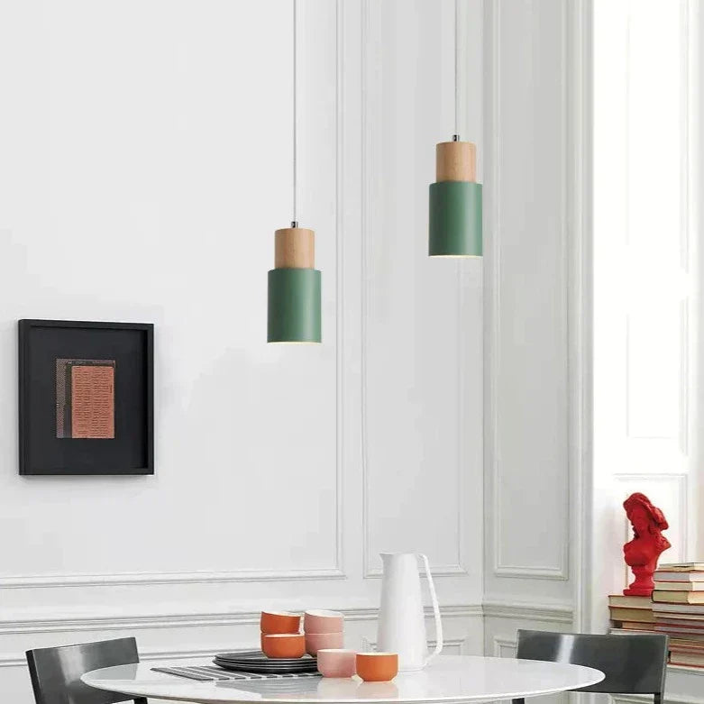 Lumiya Colorful Nordic Pendant Lamp With Wood Base