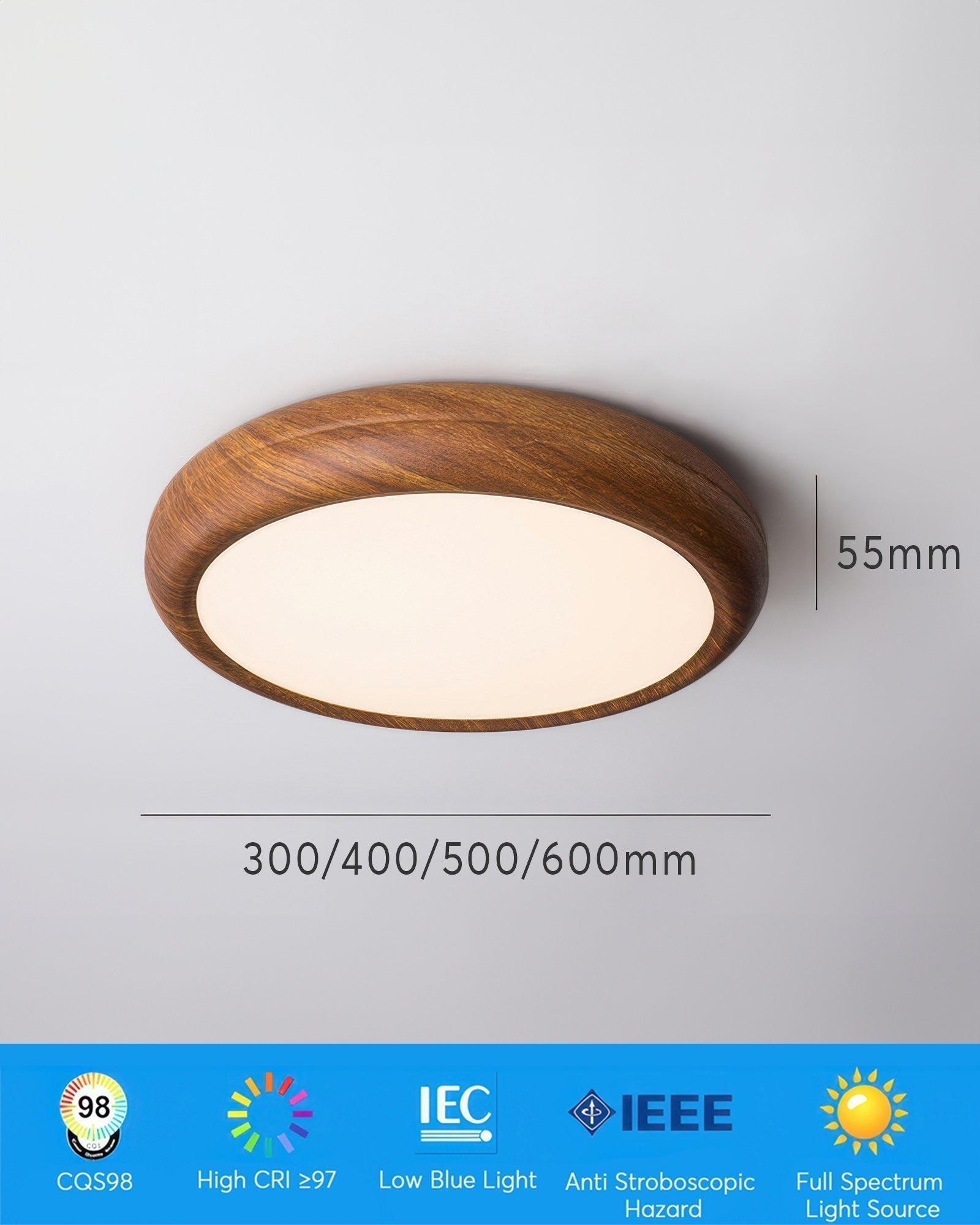 Walnut Modern Ceiling Lamp With Full Spectrum Lighting