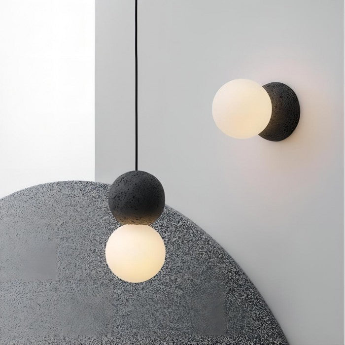 Quorra Pendant Light With Zement Volcanic Stone And Opal Glass