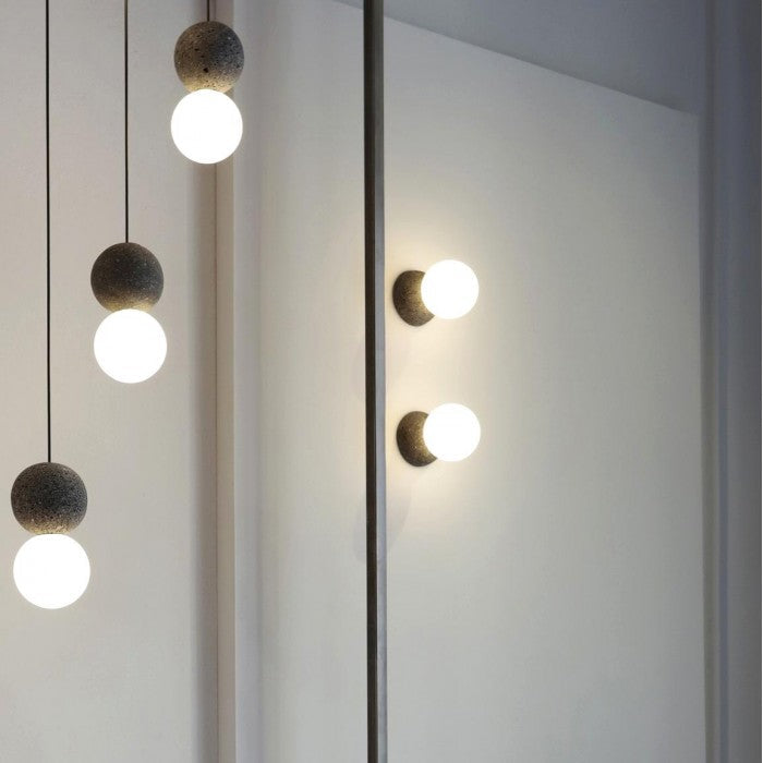 Quorra Pendant Light With Zement Volcanic Stone And Opal Glass