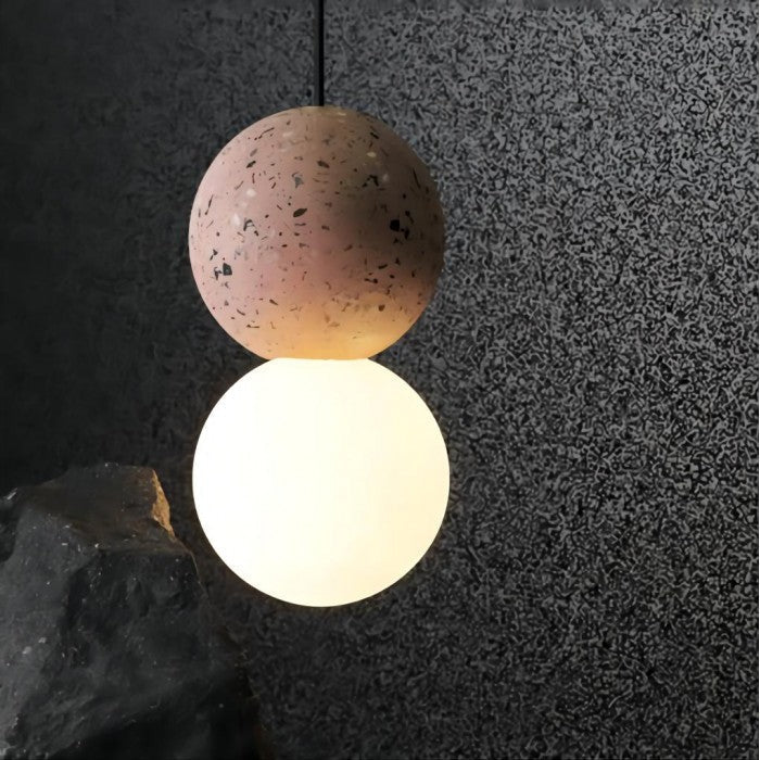 Quorra Pendant Light With Zement Volcanic Stone And Opal Glass