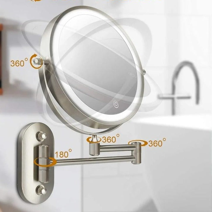 Chrome Silver LED Magnifying Vanity Mirror, Rechargeable