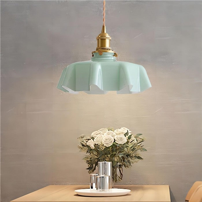 Lampada a sospensione in vetro retro con fiore - Glamour nostalgico
