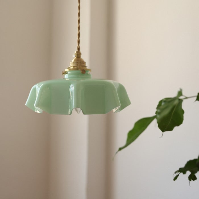 Lampada a sospensione in vetro retro con fiore - Glamour nostalgico