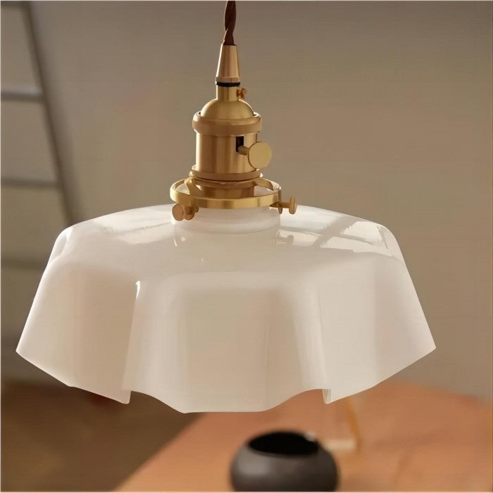 Lampada a sospensione in vetro retro con fiore - Glamour nostalgico
