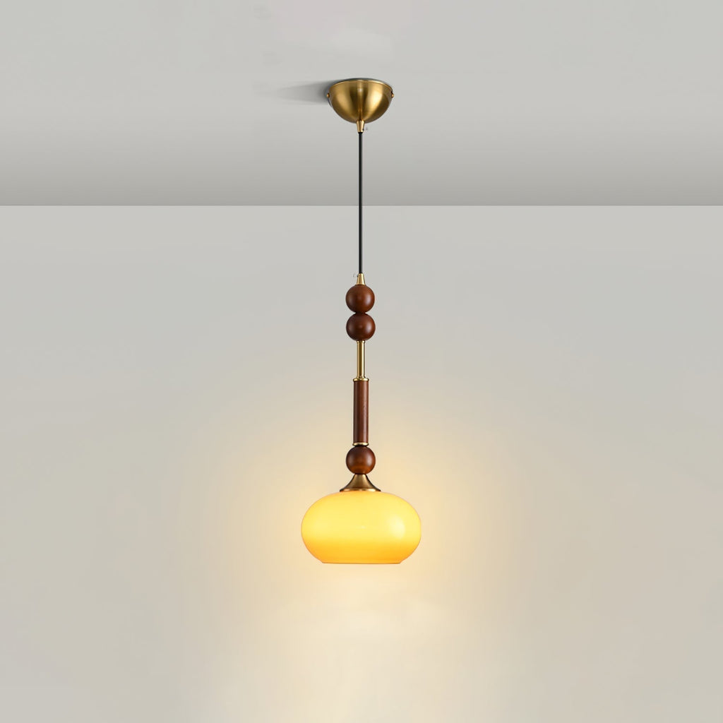 Caelora Roman Wood Glass Brass Pendant Light With Led