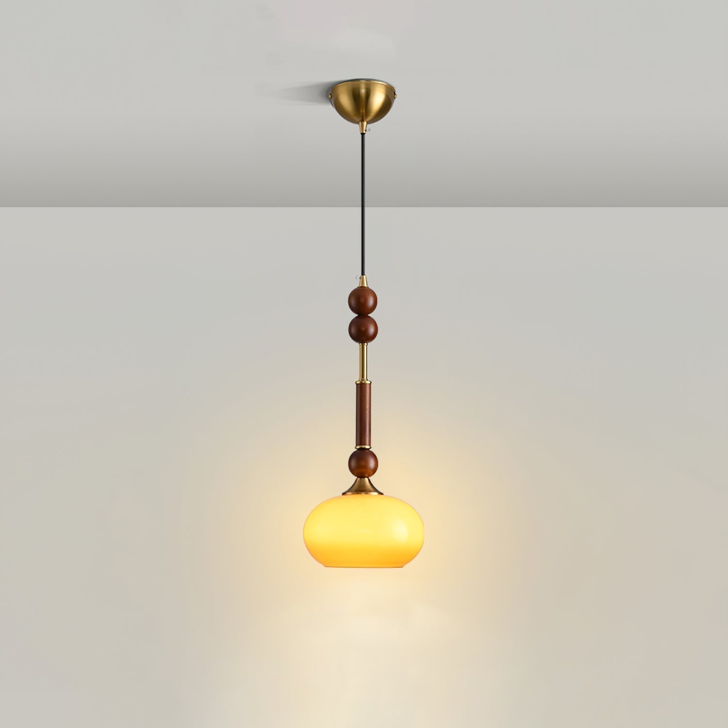 Caelora Roman Wood Glass Brass Pendant Light With Led