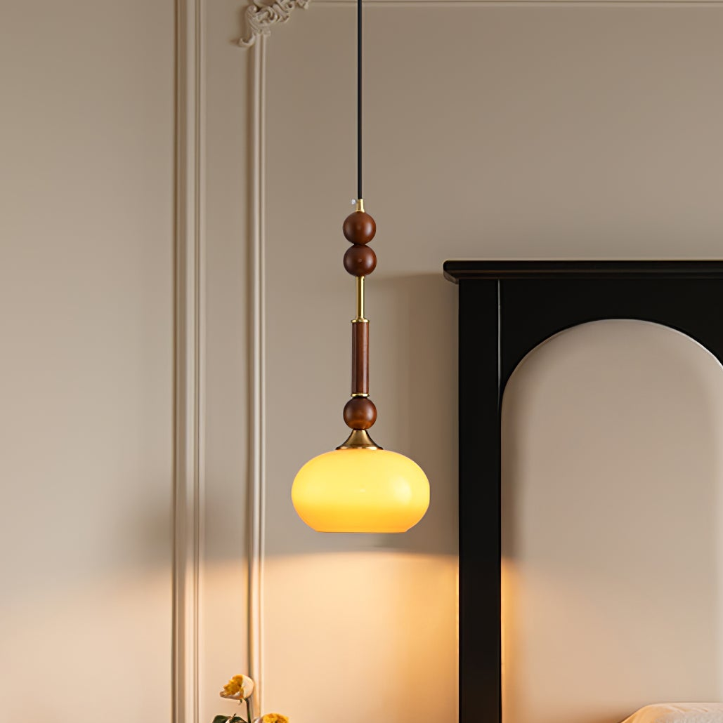 Caelora Roman Wood Glass Brass Pendant Light With Led