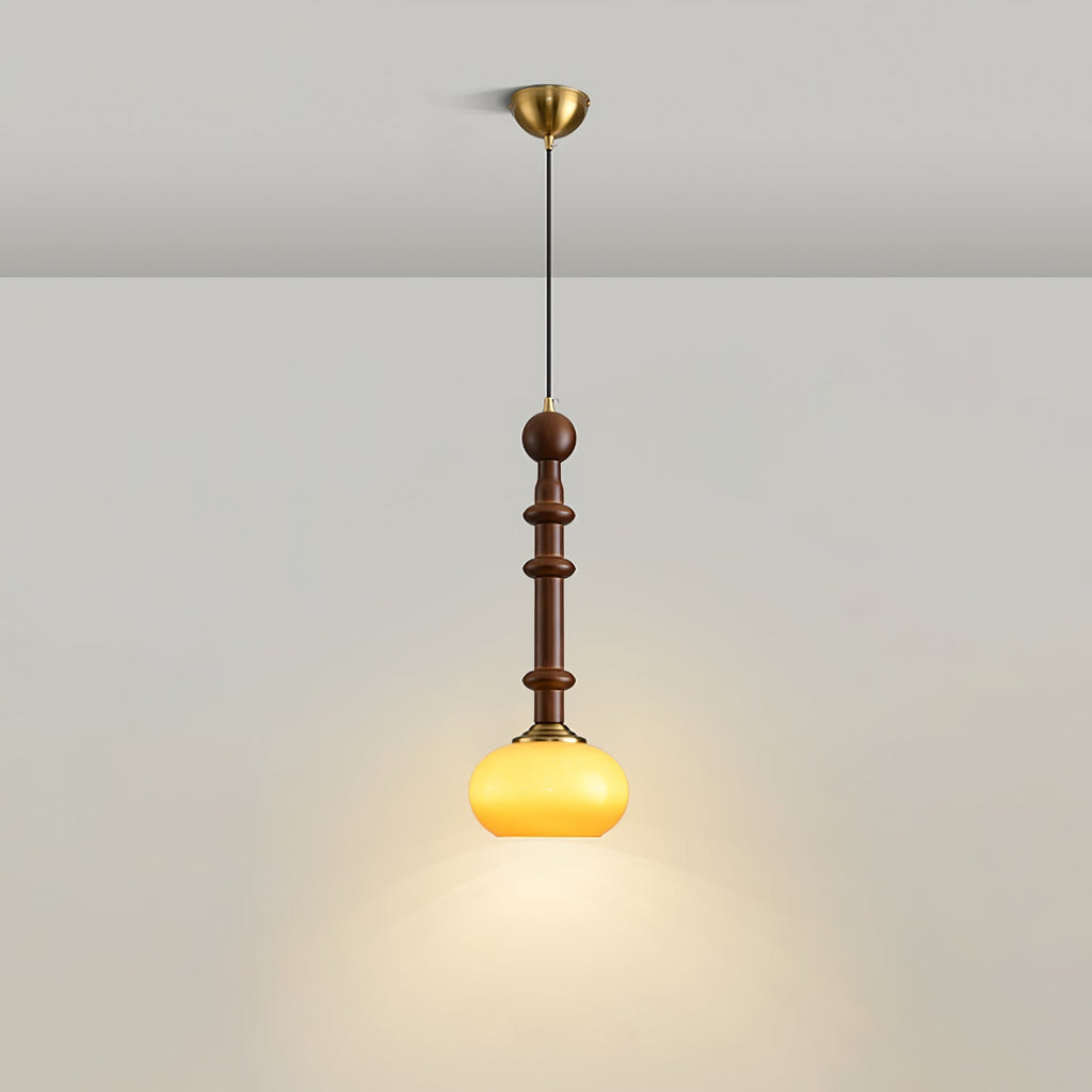 Caelora Roman Wood Glass Brass Pendant Light With Led