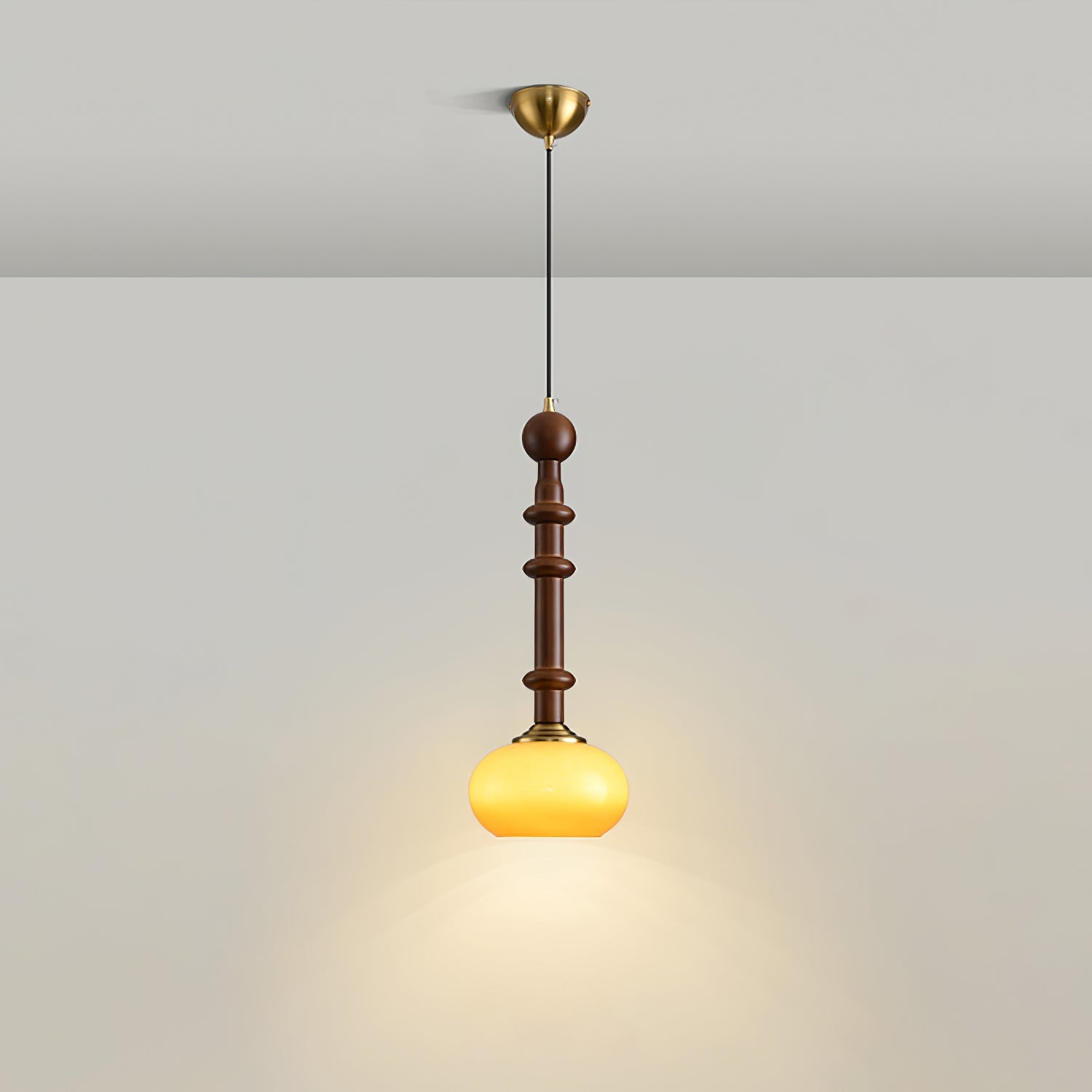 Caelora Roman Wood Glass Brass Pendant Light With Led