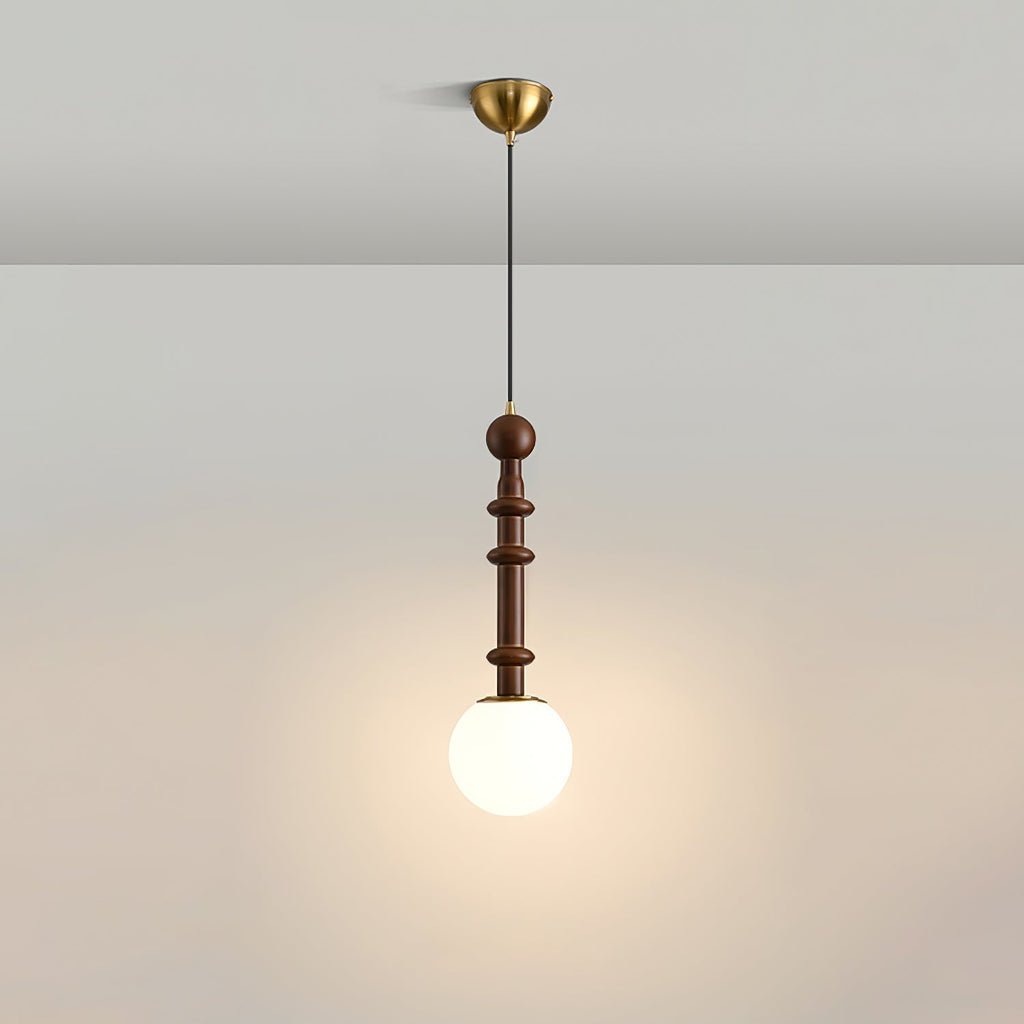 Caelora Roman Wood Glass Brass Pendant Light With Led