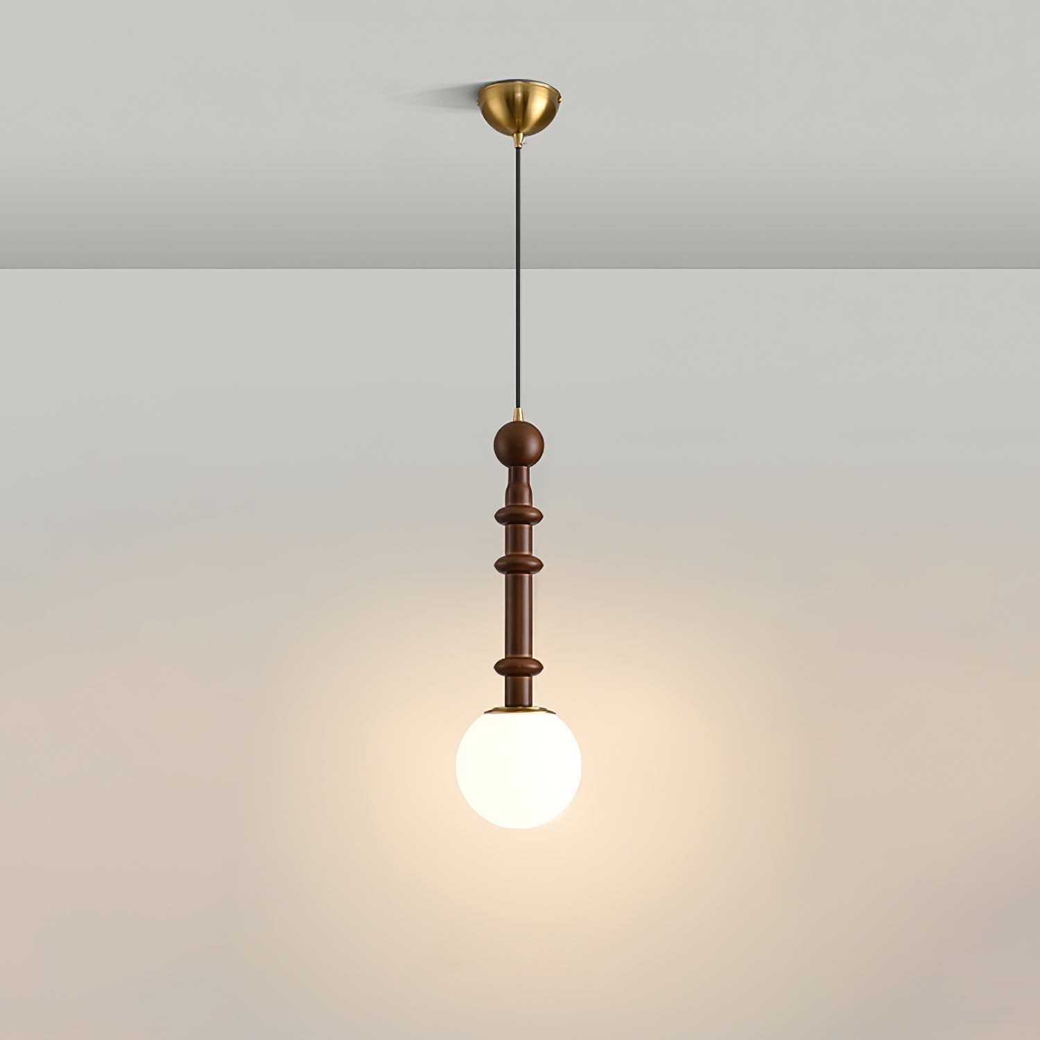 Caelora Roman Wood Glass Brass Pendant Light With Led